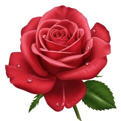 Elegant Red Rose Blossom with Water Droplets on Petals Illustration