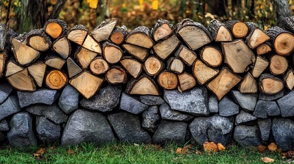 Rustic Wood and Stone Wall: A Harmonious Blend of Nature's Elements