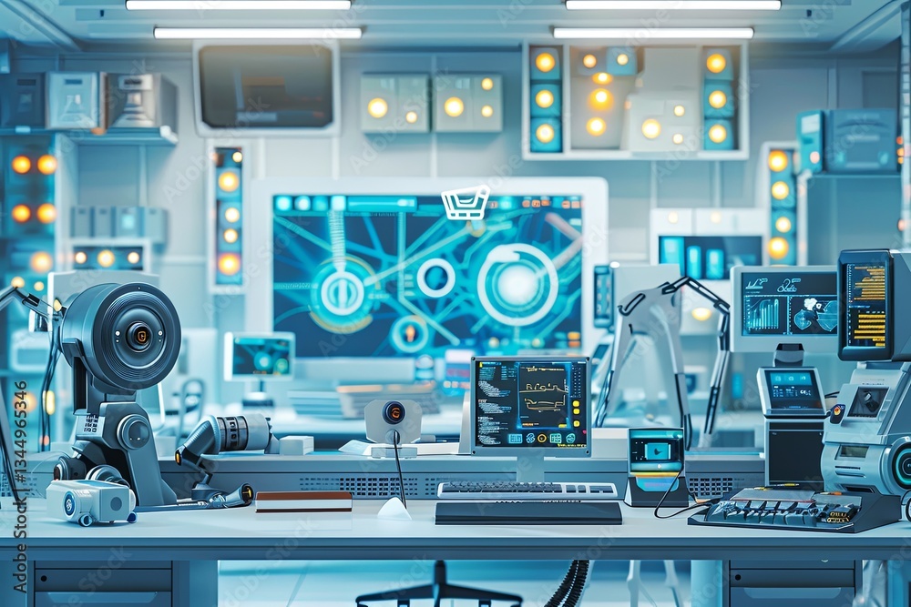 Aufkleber Explore cutting-edge technology center featuring computers and robotics for programming courses and innovation workshops Generative AI