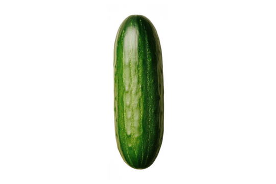Fresh cucumber with vibrant green skin displayed against a white background, perfect for culinary uses and healthy recipes, showcasing its natural texture and shape