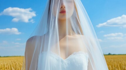 Woman Veil Wheat Field Summer Romantic Bridal