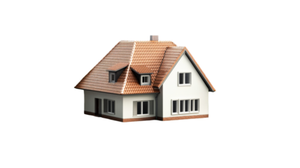 Charming two story house with a sloped roof and open windows