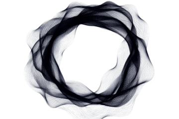 Dynamic circular pattern with flowing curves on transparent background