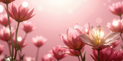 Obraz premium Hyperrealistic Flowers in 3D with Liquid Light Reflections Hyperrealistic flowers like roses and lilies in 3D, rendered with liquid-like light