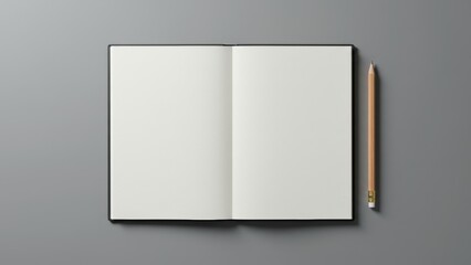 Blank notebook and pencil on grey background Ideal for writing and planning Represents creativity, productivity, and minimalism