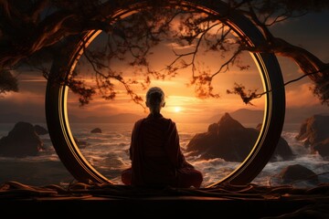 A person meditating at sunrise in Bali, Indonesia