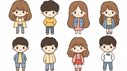 collection of cute boy and girl,clip art,isolated on white background,complate body, eye,arm,leg
