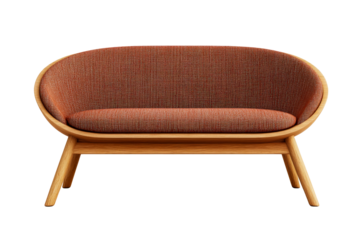 Cozy two seater chair with wooden frame and fabric upholstery