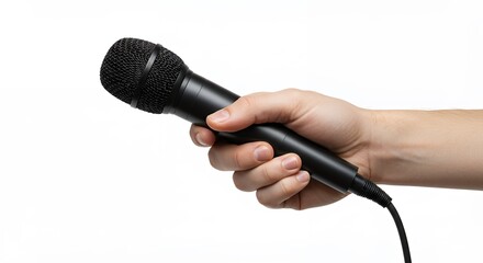 Hand Holding Black Microphone  Recording Audio  Interview