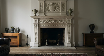 Naklejka premium Elegant Marble Fireplace Interior Design Inspiration