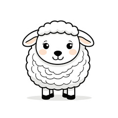 Cute cartoon sheep standing happily against white background