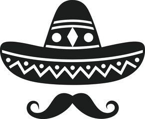 Mexican Sombrero and Mustache Vector Icon - Cinco de Mayo Festive Design
