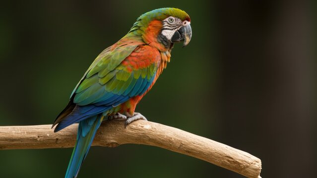 Colorful macaw perched on branch in a tropical forest Vibrant feathers showcase biodiversity and the importance of wildlife conservation