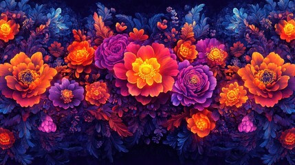 Fototapeta premium Vibrant floral arrangement, dark background, banner design, website header