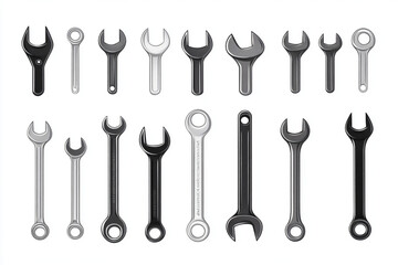 Variety of Wrenches Laid Out on White Surface-