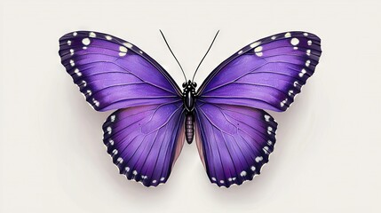Obraz premium Purple butterfly with white dots on its wings against a white backdrop