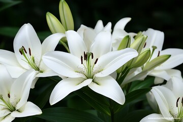Fototapeta premium Delicate White Lilies in Garden Setting.