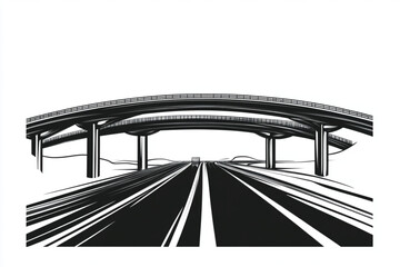 Black and white illustration of a highway overpass