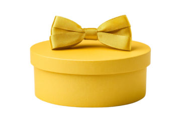 Bright yellow gift box with bow on transparent background