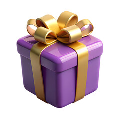 Realistic Violet Gift Box with Golden Ribbon Bow – Perfect for Holidays, Birthdays, or Weddings