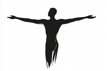 Silhouette of a man with arms outstretched on white