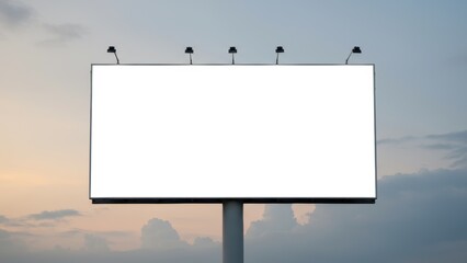 An empty billboard standing against a dusky sky.