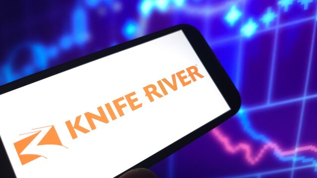 Konskie, Poland - March 13, 2025: Knife River Corporation company logo displayed on mobile phone