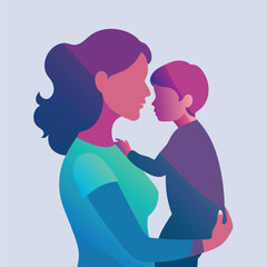 Obraz premium A **beautiful vector illustration** of a **happy mother** with her **child**, symbolizing **love, care, and motherhood**. This **silhouette design** is perfect for **Mother’s Day, Women’s Day, and fam