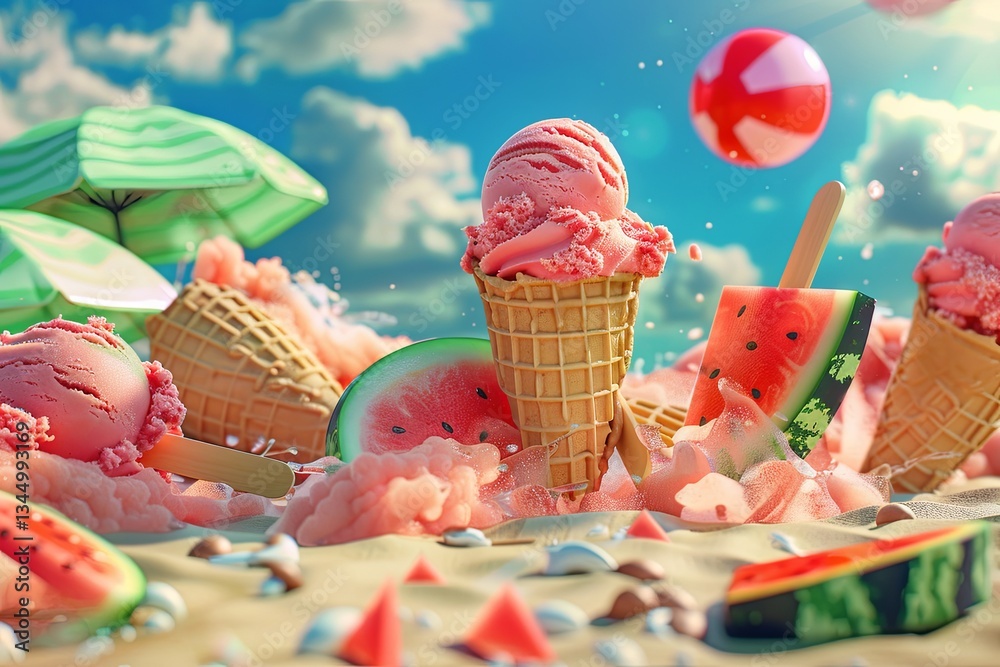 Aufkleber colorful watermelon-flavored ice cream cones and popsicles create a refreshing summer delight at a s