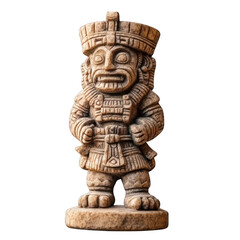 Mayan stone god figurine, detailed carving, isolated on transparent background
