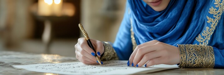 Woman Writing Cozy Home Office