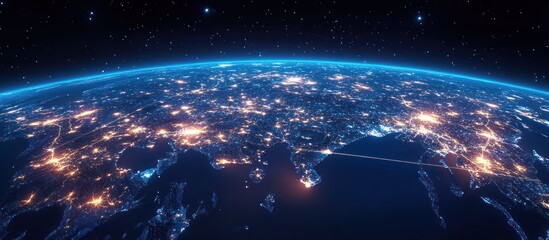 Obraz premium A rendered depiction of planet earth showcasing nighttime city lights