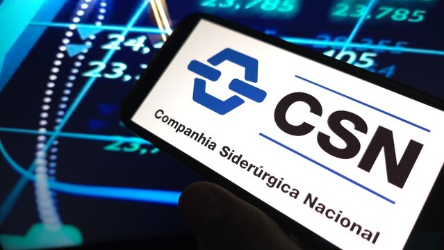 Konskie, Poland - March 17, 2025: CSN Mineracao company logo displayed on mobile phone