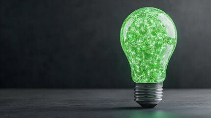 Glowing Green Lightbulb On Dark Background
