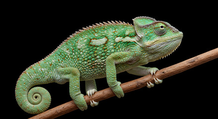 Obraz premium Green Chameleon on Branch Reptile Stock Photo