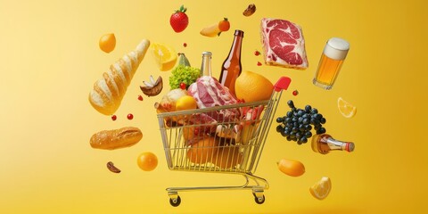 Grocery Shopping Cart Overflowing