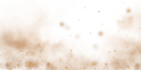 A soft golden-brown dust cloud drifts through the air, illuminated by tiny glowing particles. The misty texture gives it an ethereal, magical feel, resembling cosmic dust or desert sand in motion.