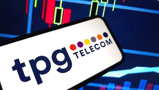 Konskie, Poland - March 19, 2025: TPG Telecom company logo displayed on mobile phone