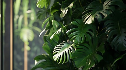 Exotic leaf patterns on tropical green lush foliage background high resolution picture