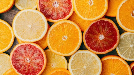   Orange halves on wooden table with other oranges