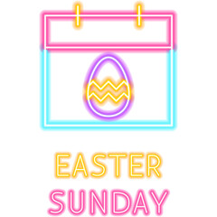 Easter Sunday Calendar Neon Label. Illustration of Religious Holiday. Seasonal Greetings. Spring Icon.