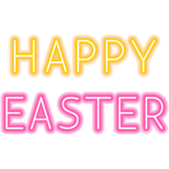 Happy Easter Neon Sign. Illustration of Religious Holiday. Seasonal Greetings. Typography Text Words.
