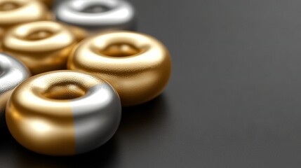   Gold and Silver Balls on Black Surface with White Stripe