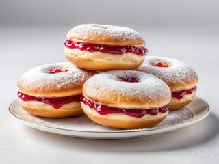 Polish paczki doughnuts, fluffy jam-filled pastries with powdered sugar.