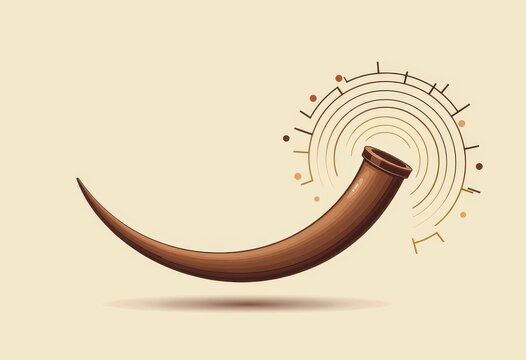 Elegant shofar emitting sound waves, traditional symbolism