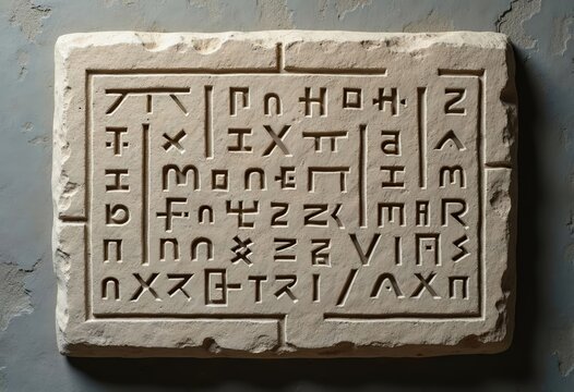 Ancient stone tablet with Glagolitic symbols, educational heritage
