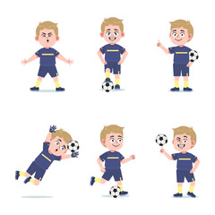 Cute American Boy with Blond Hair cartoon Playing Football