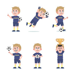 Cute American Boy with Blond Hair cartoon Playing Football