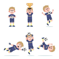Cute American Boy with Blond Hair cartoon Playing Football