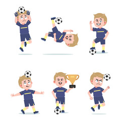 Cute American Boy with Blond Hair cartoon Playing Football